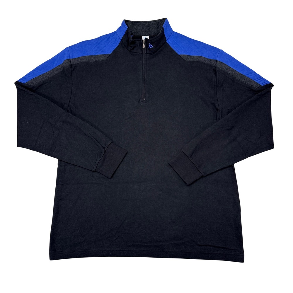 Odlo Pullover Sweatshirt Mens Size XL Black Blue 1/2 Zip Baselayer Hiking